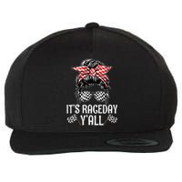 Its Race Day Yall Checkered Flag Racing Messy Bun Wool Snapback Cap