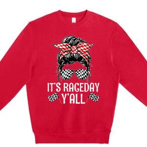 Its Race Day Yall Checkered Flag Racing Messy Bun Premium Crewneck Sweatshirt