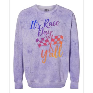 Its Race Day Yall Checkered Flag American Flag Race Colorblast Crewneck Sweatshirt