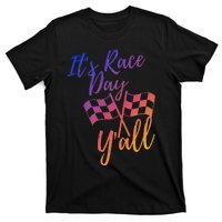 Its Race Day Yall Checkered Flag American Flag Race T-Shirt