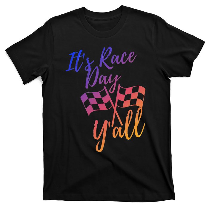 Its Race Day Yall Checkered Flag American Flag Race T-Shirt