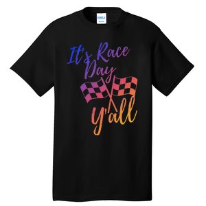 Its Race Day Yall Checkered Flag American Flag Race Tall T-Shirt