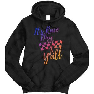 Its Race Day Yall Checkered Flag American Flag Race Tie Dye Hoodie