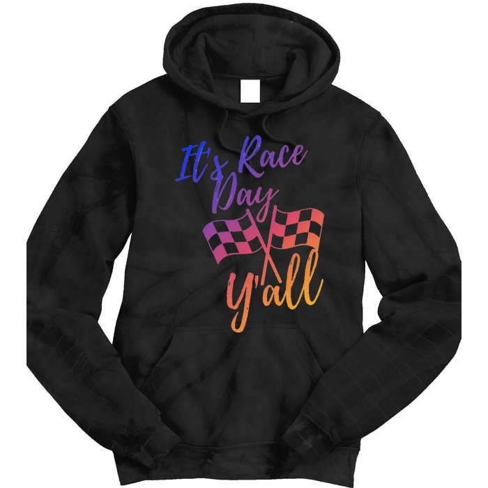 Its Race Day Yall Checkered Flag American Flag Race Tie Dye Hoodie