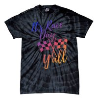 Its Race Day Yall Checkered Flag American Flag Race Tie-Dye T-Shirt