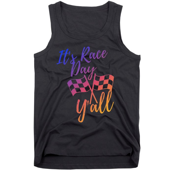 Its Race Day Yall Checkered Flag American Flag Race Tank Top