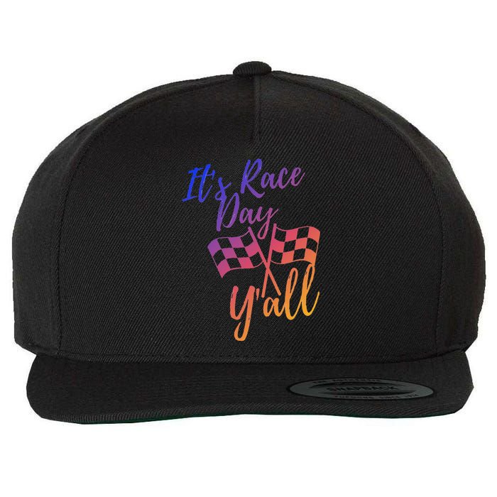 Its Race Day Yall Checkered Flag American Flag Race Wool Snapback Cap