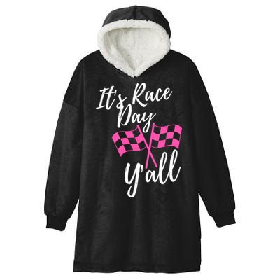 It's Race Day Y’all Checkered Flag Pit Crew Racing Track Gift Hooded Wearable Blanket
