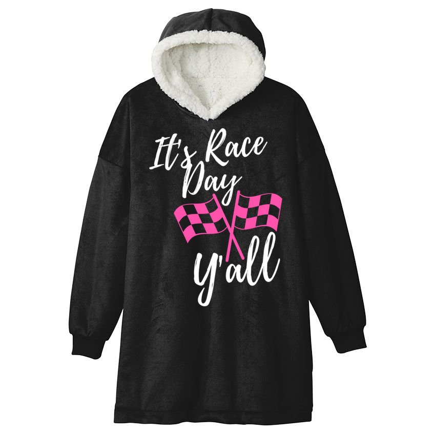 It's Race Day Y’all Checkered Flag Pit Crew Racing Track Gift Hooded Wearable Blanket