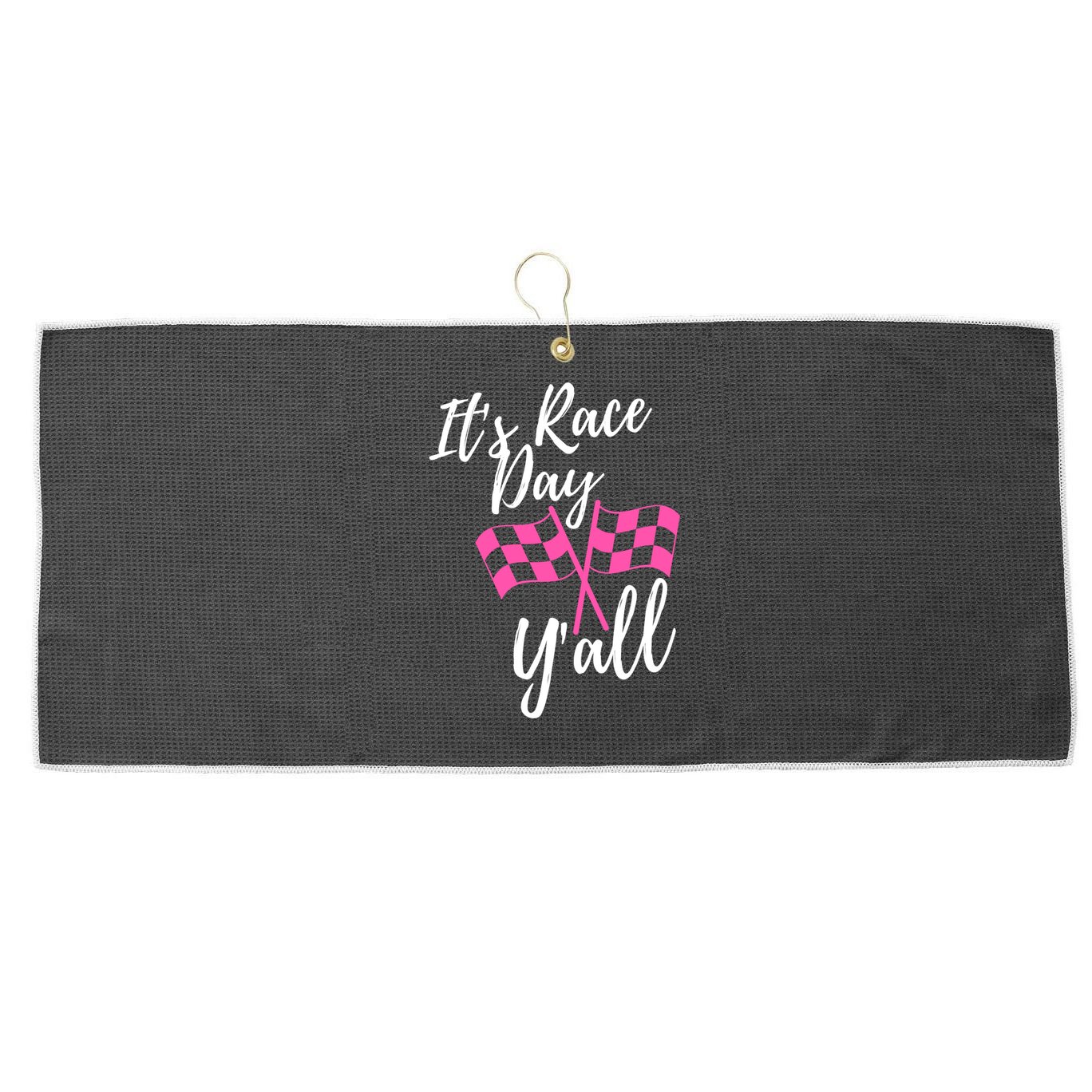 It's Race Day Y’all Checkered Flag Pit Crew Racing Track Gift Large Microfiber Waffle Golf Towel