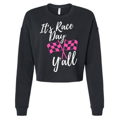 It's Race Day Y’all Checkered Flag Pit Crew Racing Track Gift Cropped Pullover Crew