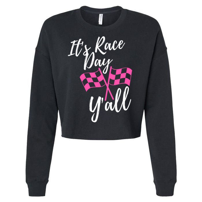 It's Race Day Y’all Checkered Flag Pit Crew Racing Track Gift Cropped Pullover Crew