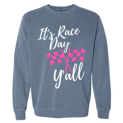 It's Race Day Y’all Checkered Flag Pit Crew Racing Track Gift Garment-Dyed Sweatshirt
