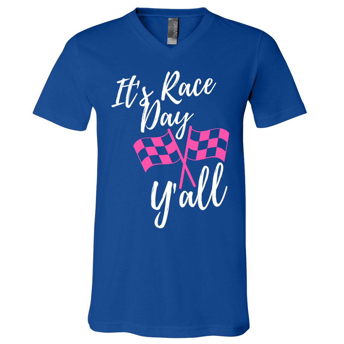 It's Race Day Y’all Checkered Flag Pit Crew Racing Track Gift V-Neck T-Shirt