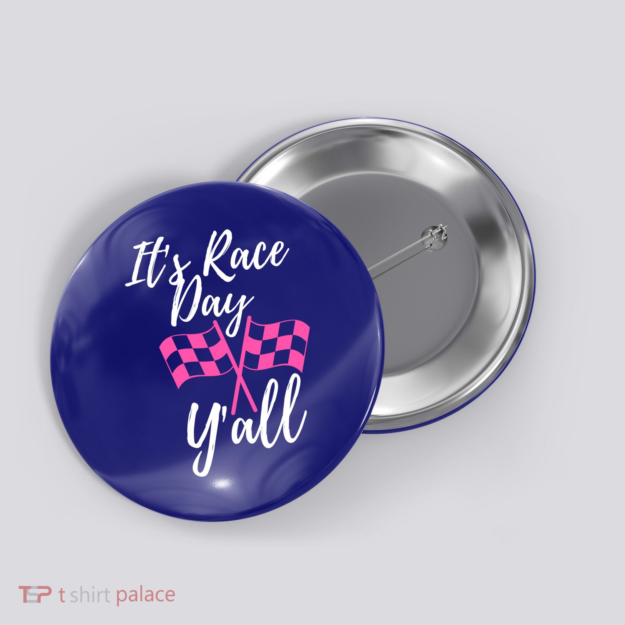 It's Race Day Y’all Checkered Flag Pit Crew Racing Track Gift Button