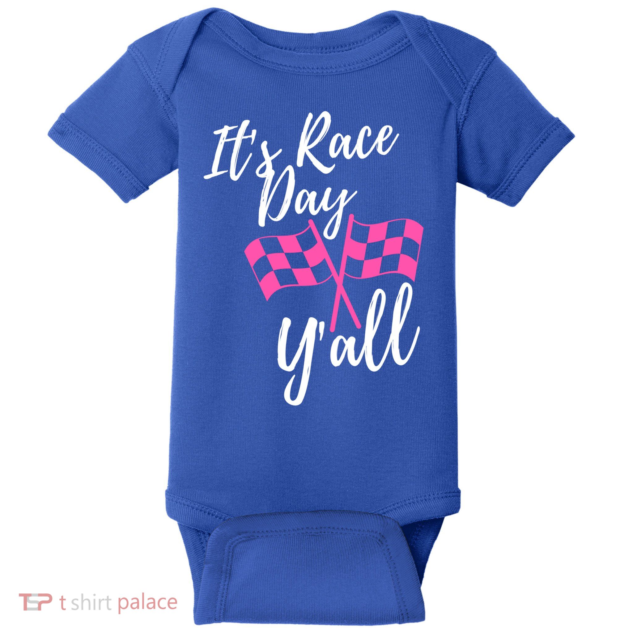 It's Race Day Y’all Checkered Flag Pit Crew Racing Track Gift Baby Bodysuit