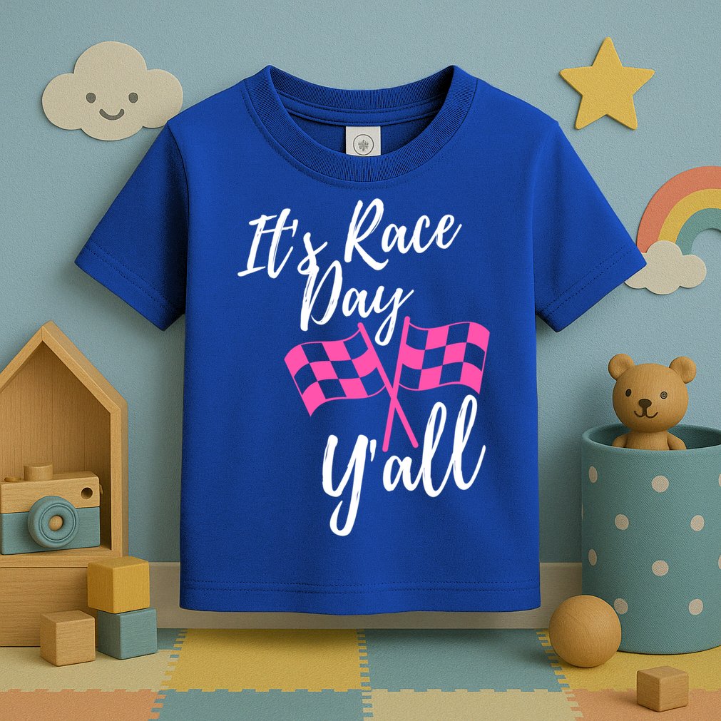 It's Race Day Y’all Checkered Flag Pit Crew Racing Track Gift Toddler T-Shirt