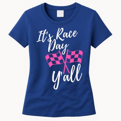 It's Race Day Y’all Checkered Flag Pit Crew Racing Track Gift Womens T-Shirt