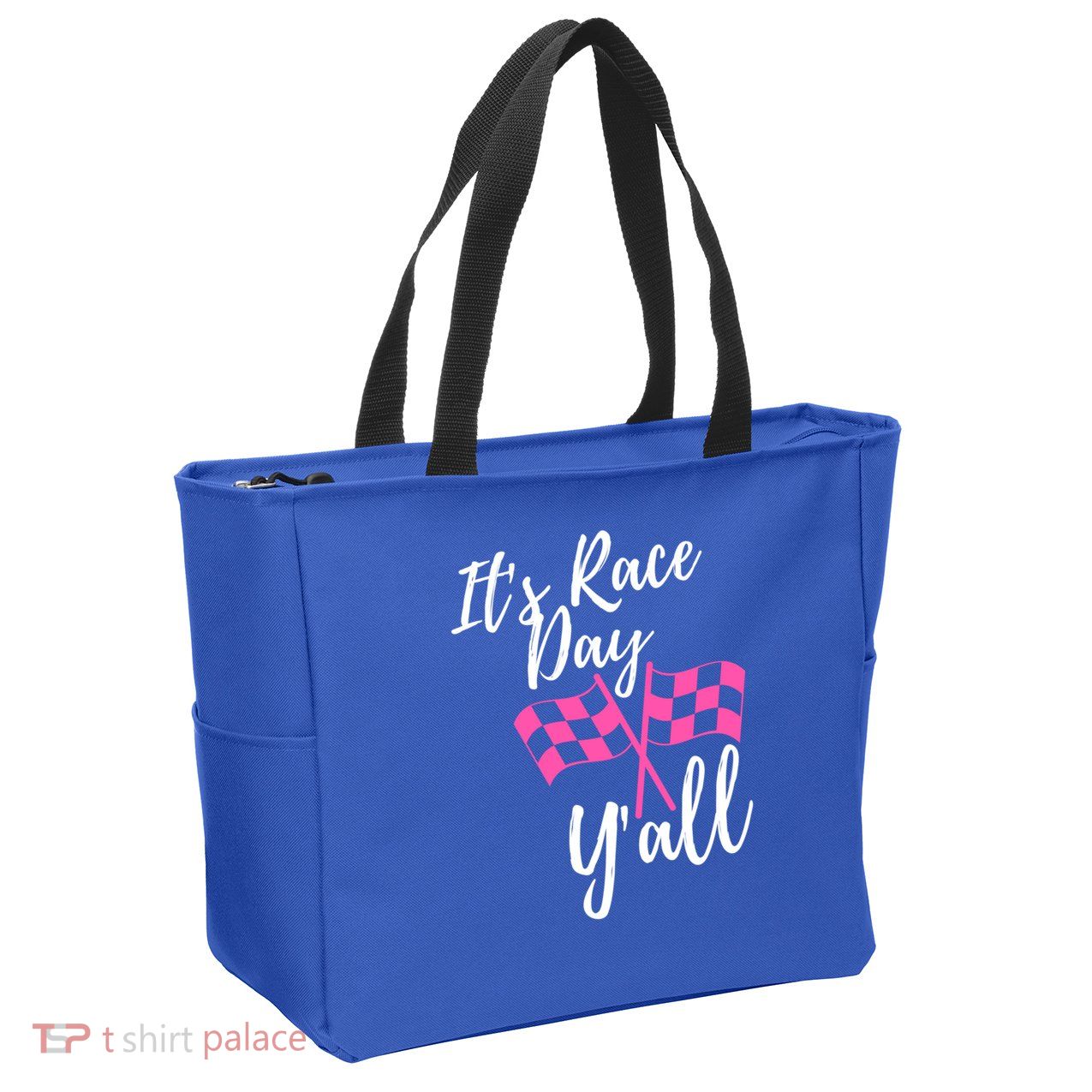 It's Race Day Y’all Checkered Flag Pit Crew Racing Track Gift Zip Tote Bag