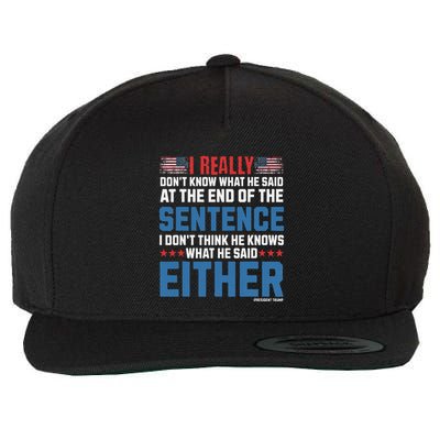 I Really DonT What He Said At The End Of That Sentence Wool Snapback Cap