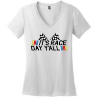 Its Race Day Yall Funny Racing Drag Car Truck Track Womens Women's V-Neck T-Shirt