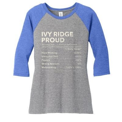 Ivy Ridge Delaware Proud Nutrition Facts Women's Tri-Blend 3/4-Sleeve Raglan Shirt