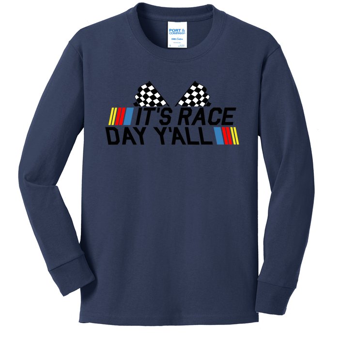 It's Race Day Yall Funny Racing Drag Car Truck Track Wo's Kids Long Sleeve Shirt