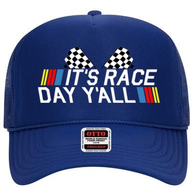 It's Race Day Yall Funny Racing Drag Car Truck Track Wo's High Crown Mesh Back Trucker Hat