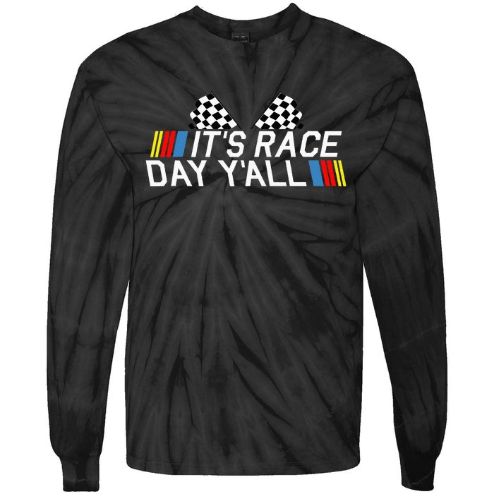 Its Race Day Yall Funny Racing Drag Car Truck Track Womens Tie-Dye Long Sleeve Shirt