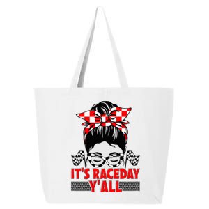 It's Race Day Y'all Checkered Flag Racing Messy Bun 25L Jumbo Tote