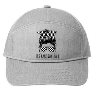 It's Race Day Y'all Checkered Flag Messy Bun Racing Lovers Great Gift 7-Panel Snapback Hat