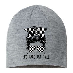 It's Race Day Y'all Checkered Flag Messy Bun Racing Lovers Great Gift Sustainable Beanie