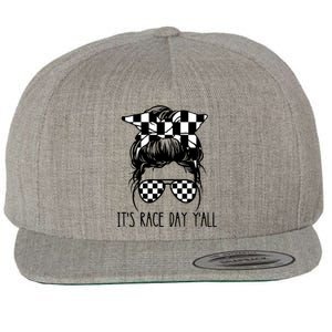 It's Race Day Y'all Checkered Flag Messy Bun Racing Lovers Great Gift Wool Snapback Cap