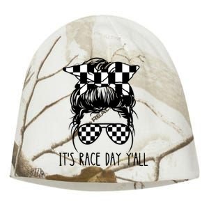 It's Race Day Y'all Checkered Flag Messy Bun Racing Lovers Great Gift Kati - Camo Knit Beanie