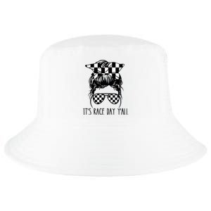 It's Race Day Y'all Checkered Flag Messy Bun Racing Lovers Great Gift Cool Comfort Performance Bucket Hat