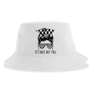 It's Race Day Y'all Checkered Flag Messy Bun Racing Lovers Great Gift Sustainable Bucket Hat