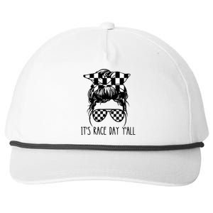 It's Race Day Y'all Checkered Flag Messy Bun Racing Lovers Great Gift Snapback Five-Panel Rope Hat