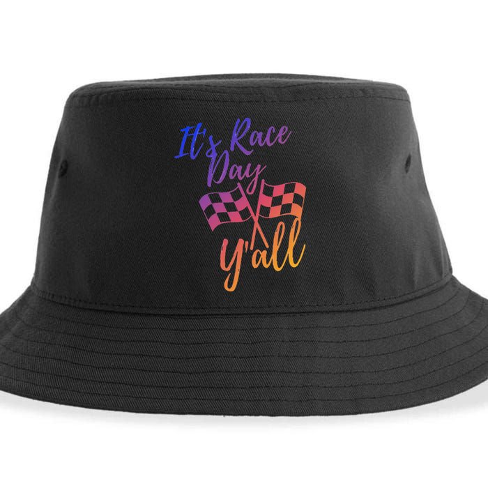 Its Race Day Yall Checkered Flag American Flag Race Sustainable Bucket Hat