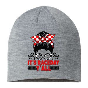 Its Race Day Yall Checkered Flag Racing Messy Bun Women Sustainable Beanie