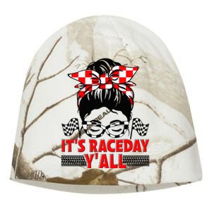 Its Race Day Yall Checkered Flag Racing Messy Bun Women Kati - Camo Knit Beanie