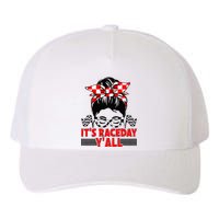 Its Race Day Yall Checkered Flag Racing Messy Bun Women Yupoong Adult 5-Panel Trucker Hat