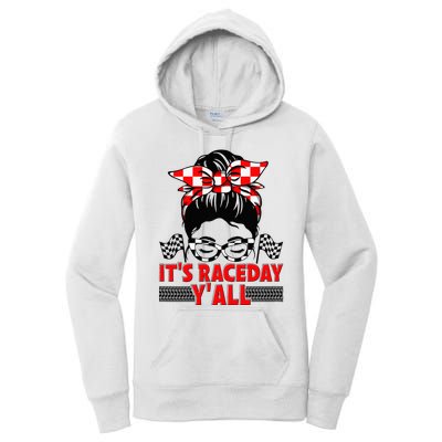 Its Race Day Yall Checkered Flag Racing Messy Bun Women Women's Pullover Hoodie