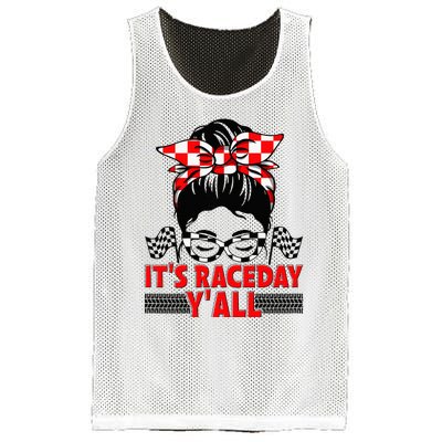 Its Race Day Yall Checkered Flag Racing Messy Bun Women Mesh Reversible Basketball Jersey Tank