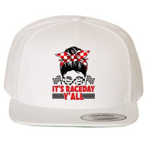 Its Race Day Yall Checkered Flag Racing Messy Bun Women Wool Snapback Cap