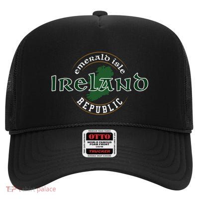 Ireland Republic Emerald Isle Irish Map Gift High Crown Mesh Back Trucker Hat