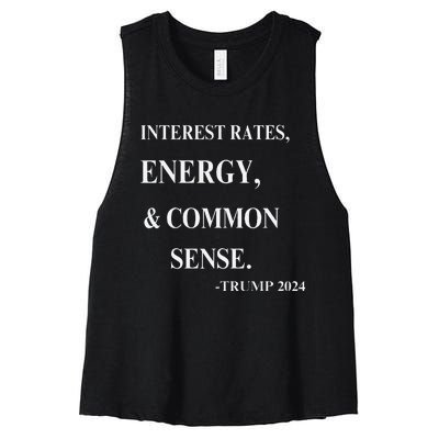 Interest Rates Energy & Common Sense Trump Saying Women's Racerback Cropped Tank