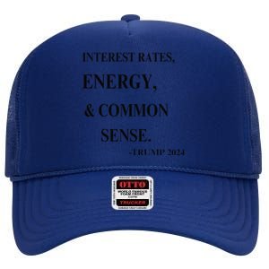 Interest Rates Energy & Common Sense Trump Saying High Crown Mesh Back Trucker Hat