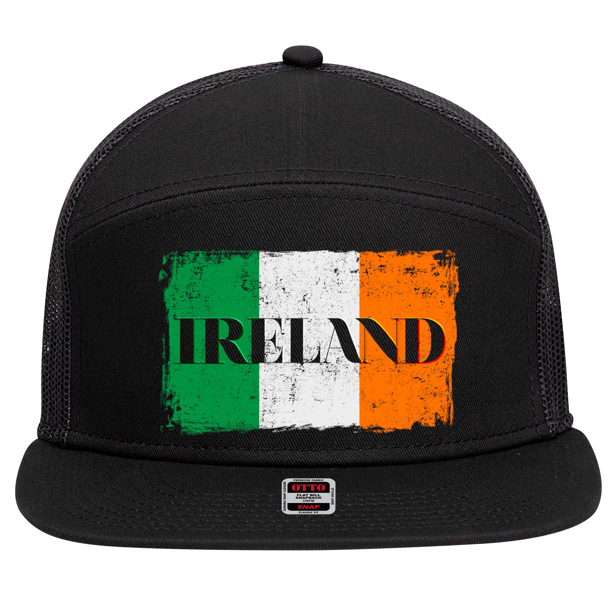 Ireland Grunge Flag 7 Panel Mesh Trucker Snapback Hat