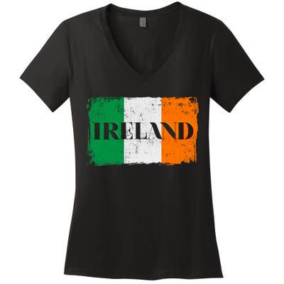 Ireland Grunge Flag Women's V-Neck T-Shirt