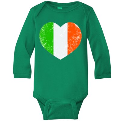 Ireland heart retro flag - St Patricks Day Baby Long Sleeve Bodysuit